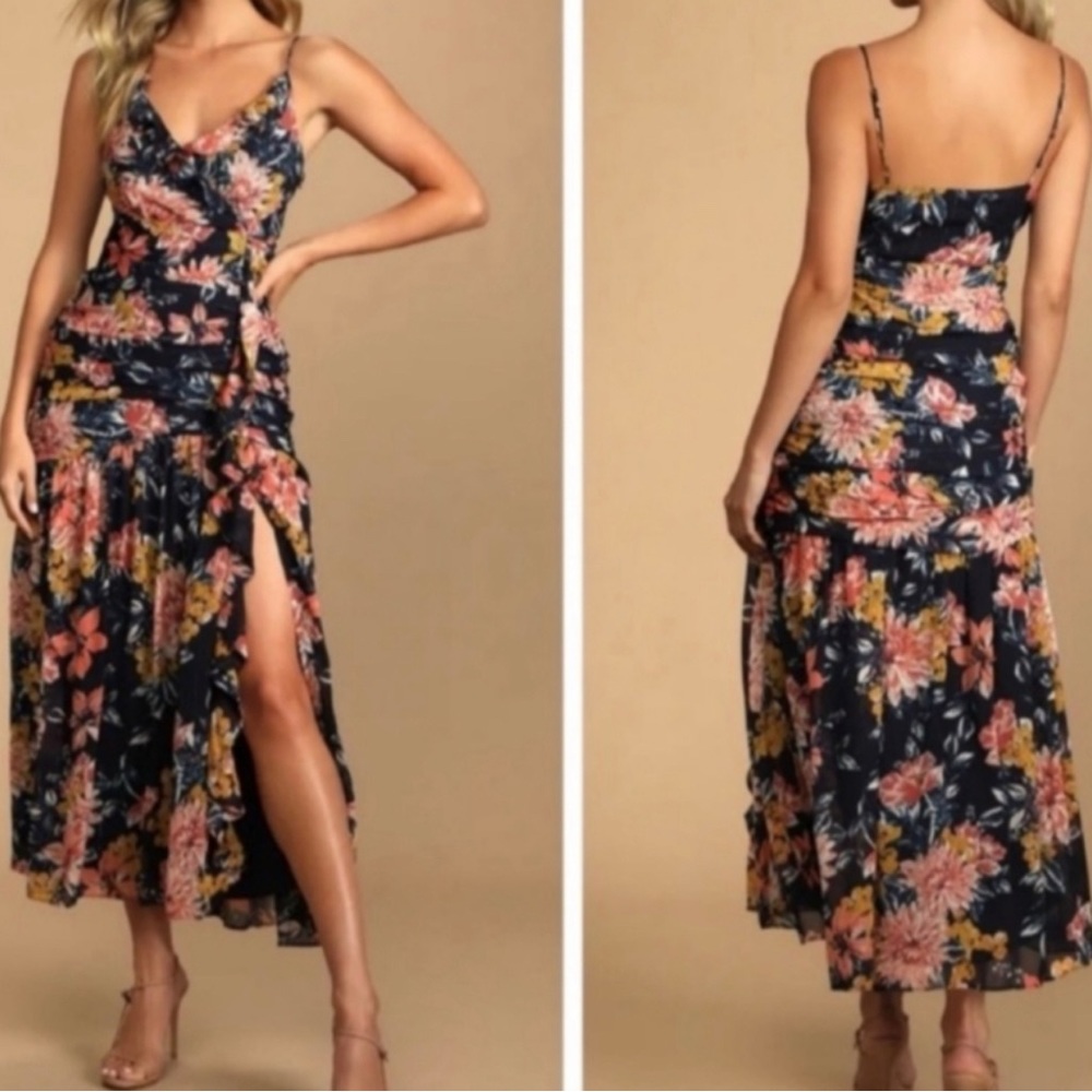 Soirée Dress - priced to sell Navy Yellow Pink White Floral